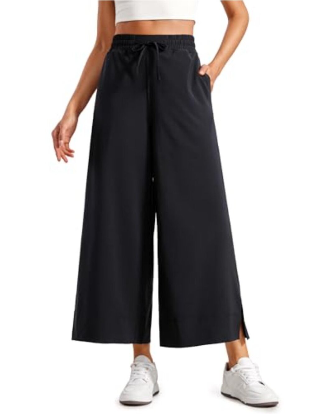 CRZ YOGA Wide Leg Crop Pants 25" High Rise Drawstring Slit